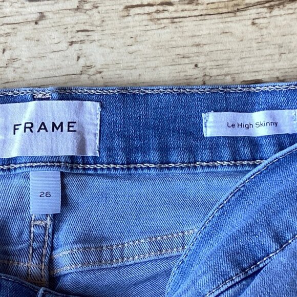FRAME Le High Skinny Jeans Light Wash Stretch Ankle Distressed Women’s Size 26 - Picture 3 of 7